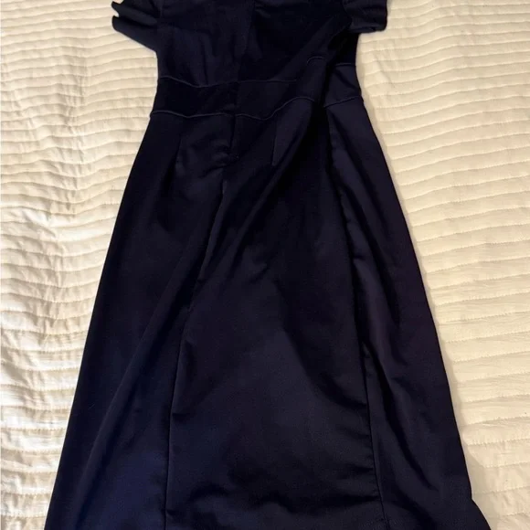 Navy Blue Fit & Flare Dress S | Soft Y2K Minimalist A-Line - Picture 2 of 5
